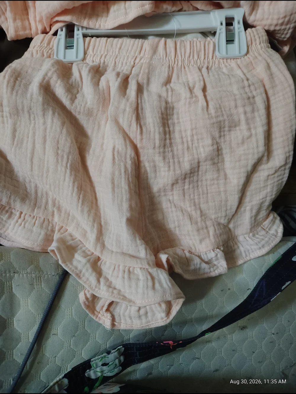 Girls' Peach Short-Sleeve/Shorts Ruffle Pajama Set